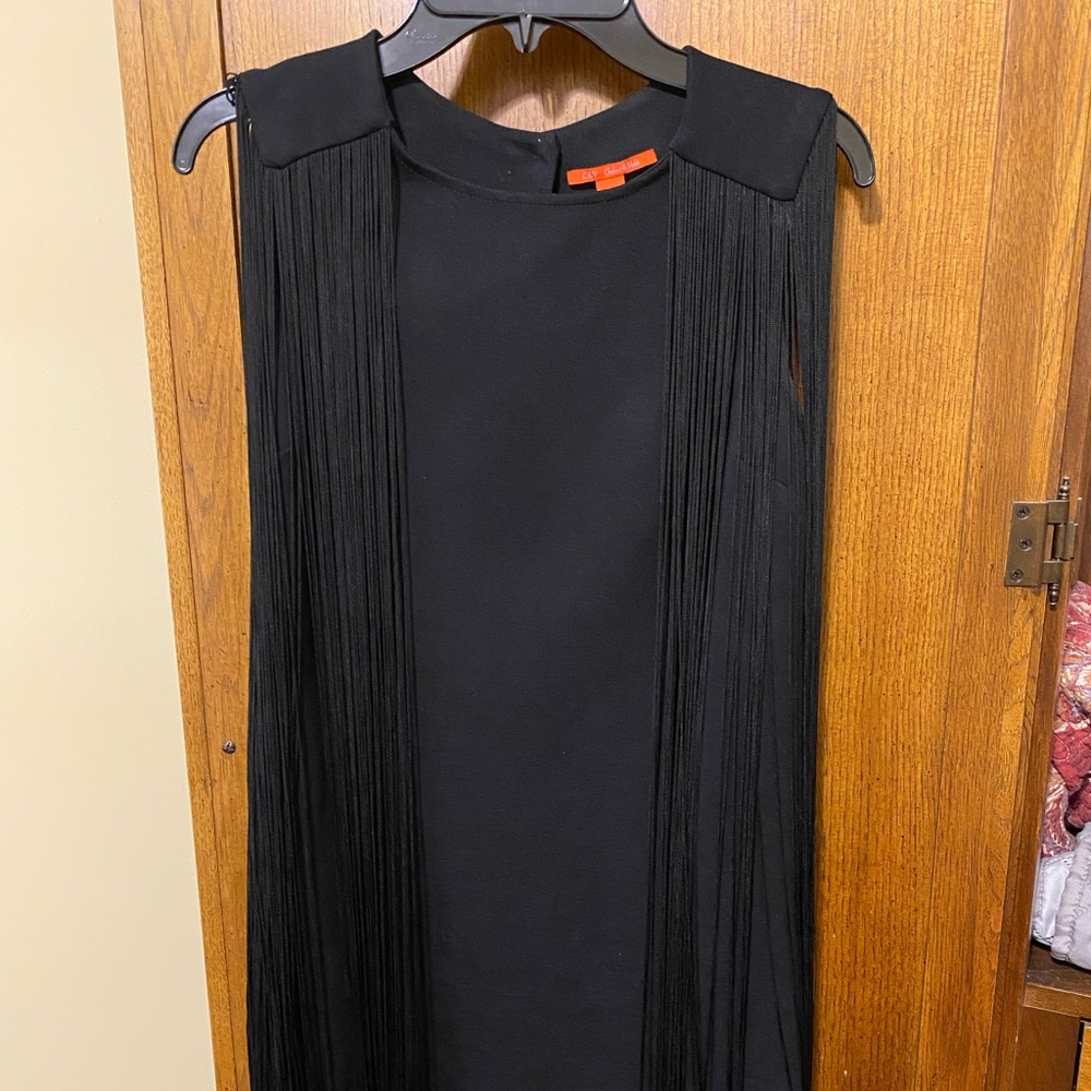 Chelsea & Violet black fringed shift dress